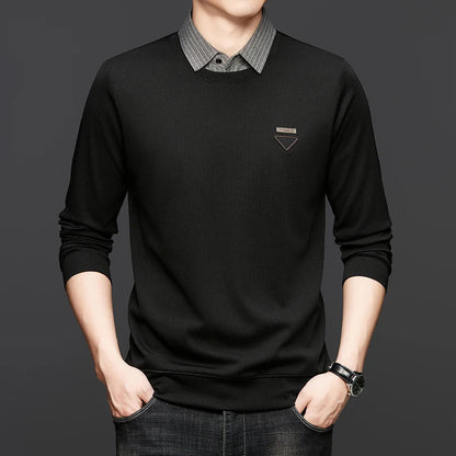High Quality Men's Polo Shirt Contrast Color Lapel Long Sleeve T-Shirt Autumn New Exquisite Print Top Casual Business Menswear