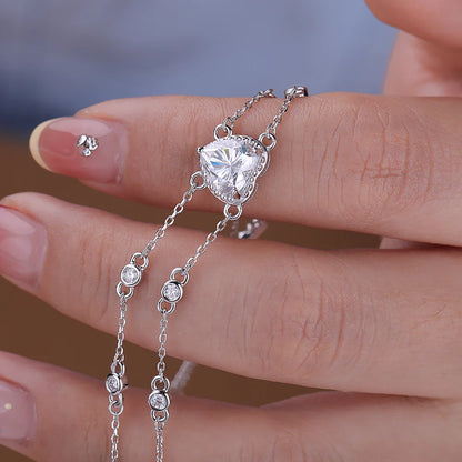 Certified 1.2carat Heart Moissanite Diamond Charm Bracelet with Round Bubble S925 Silver Wrist Chain for Women Fine Jewelry Gift
