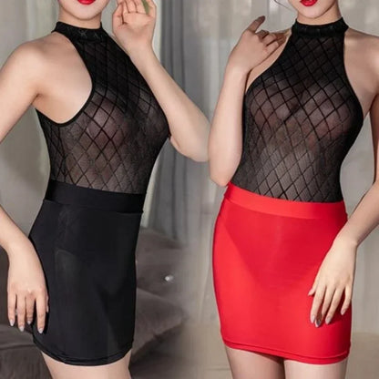 Elastic Wrap Mini Skirt for Women High Wiast Sexy Short White Black Long Tight Silk Pencil Skirts See Through Nightwear Clubwear