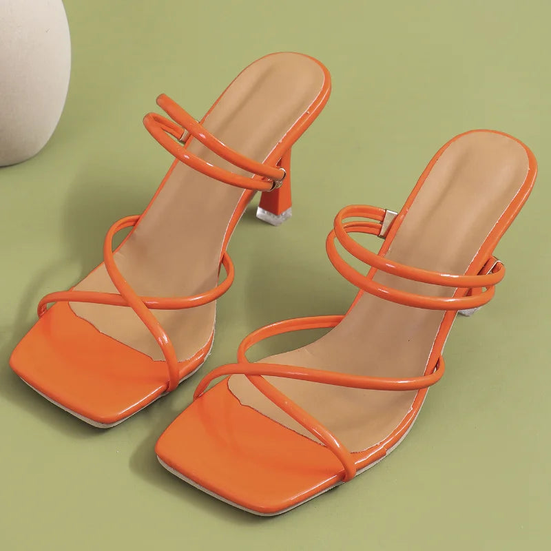 Women's Pumps Summer Womens Sandals Elegant Female Slippers Square Toe Clip-toe High Heel Slippers 2025 New Sandalias Femininas