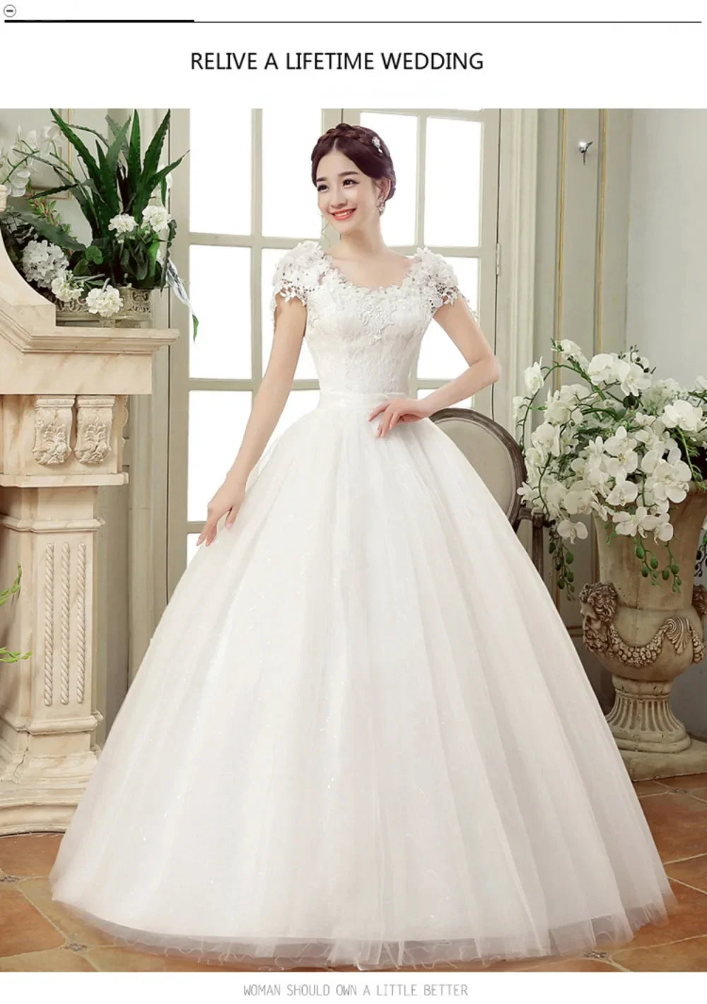 New Plus Size Wedding Dress Slimming Floor-length Back Strap Lace Flower Wedding Dresses for Women White Dress Vestidos De Novia