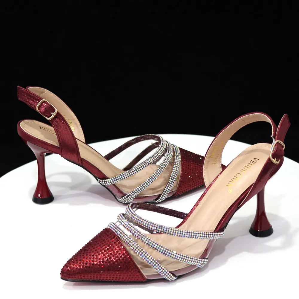 Newest INS Style Orange Color Elegant High Heels Nigeria Popular Design African Ladies Shoes And Bag Set