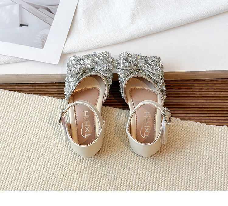 Faux Gemstones Shoes for Kids Girls Shining Crystal Girls Dress Shoes for Party and Wedding Bowtie Children Girl Sandals I04204