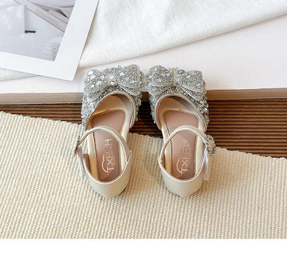 Faux Gemstones Shoes for Kids Girls Shining Crystal Girls Dress Shoes for Party and Wedding Bowtie Children Girl Sandals I04204