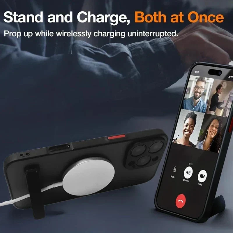 Magnetic Phone Case with Metal Kickstand for iPhone 17 16 Pro Max 15 14 Plus 13 12 Mini Stand Cases Cover with Holder