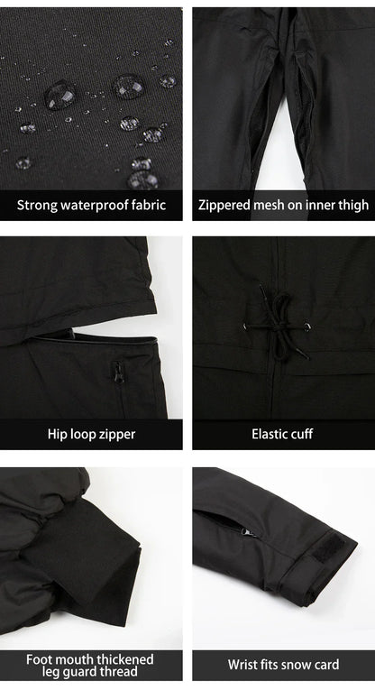 Thick Men Women One-Piece Ski Jumpsuit Outdoor Sports Snowboard Jacket Warm Jump Suit Waterproof Winter Clothes Overalls Hooded