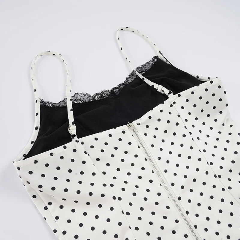 Chic Lace Patchwork Polka Dot Camis Tops Elegant Sleeveless Tank Tops Summer Casual Daily Wear Streetwear Camisole 2026