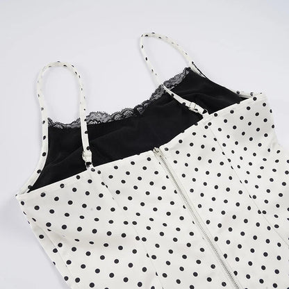 Chic Lace Patchwork Polka Dot Camis Tops Elegant Sleeveless Tank Tops Summer Casual Daily Wear Streetwear Camisole 2026