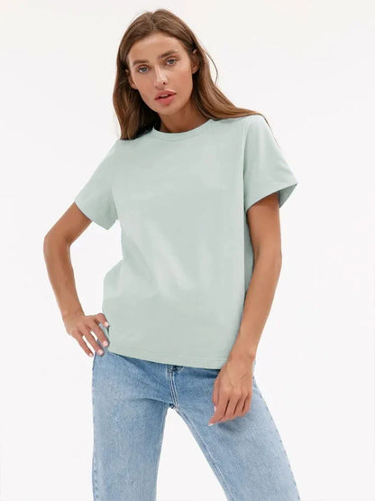 Summer 100% Cotton Women's T-shirt Bottoming Basic Fashionable Solid Lady Short Sleeve Loose Tops Shirts 230g/㎡ Tops