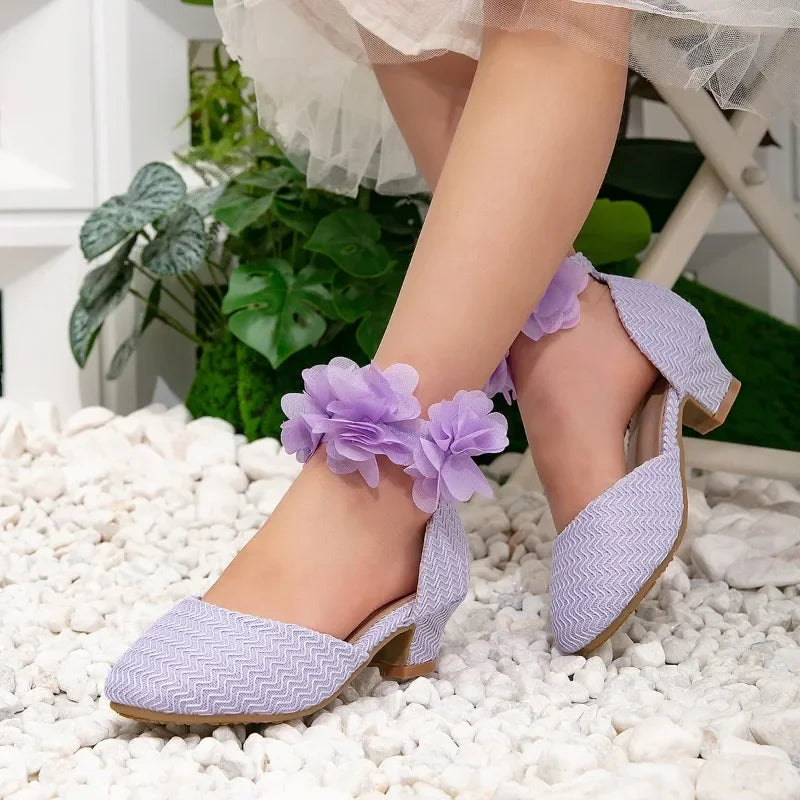 2025 New Girl Sandals Sweet Elegant Kids Fashion Princess Catwalk High-heels Shoes Causal Chic Flower Kids Wedding Party Sandals