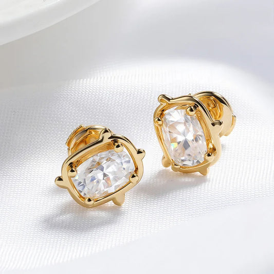 Trendy 18k Plated All 2CTTW Moissanite Stud Earrings for Women Unique Wedding Party Birthday Gift S925 Sterling Silver