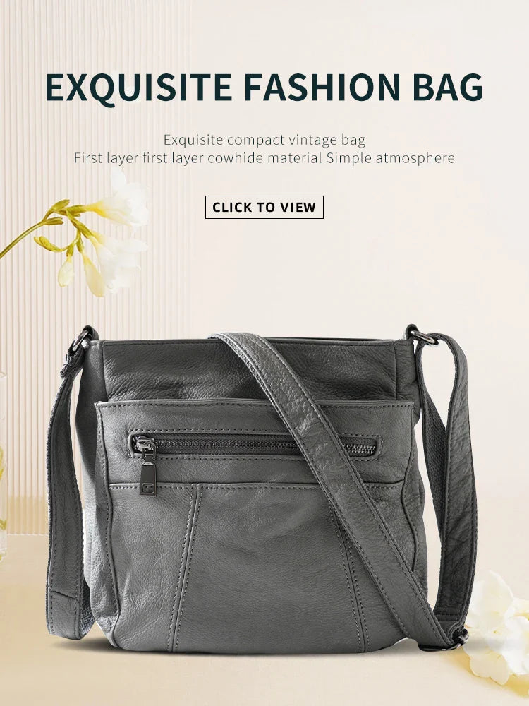 New Genuine Leather Women's Bag Casual One Shoulder Crossbody Bag Multi Pocket Messenger Bag