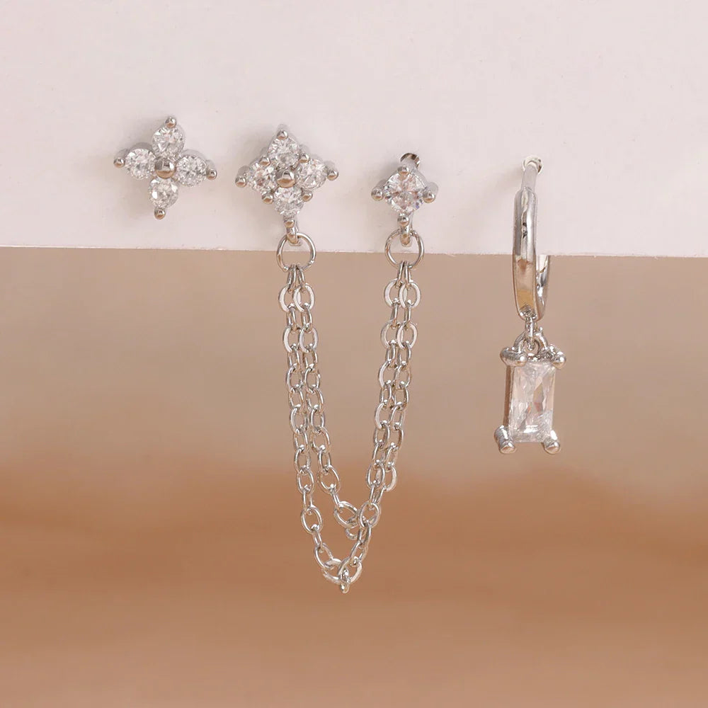 3PCS Exquisite Stainless Steel 12 Constellation Birthstone Earrings Set for Woman Cartilage Piercing Earrings Fashion Jewelry