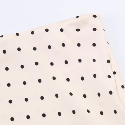 Elegant Women's Polka Dot Satin Midi Skirt High Waist Asymmetrical Hem Flowy Slip Skirt