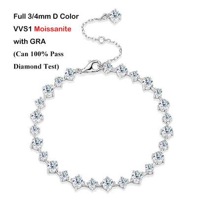 New In D Color 3/4mm Full Moissanite Tennis Bracelet For Women Lady S925 Silver GRA Certified Diamond Link Bracelets Gift