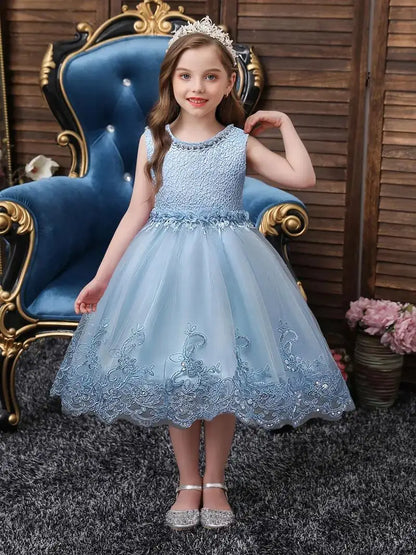 Girls Sleeveless Lace Floral Princess Dresses#981