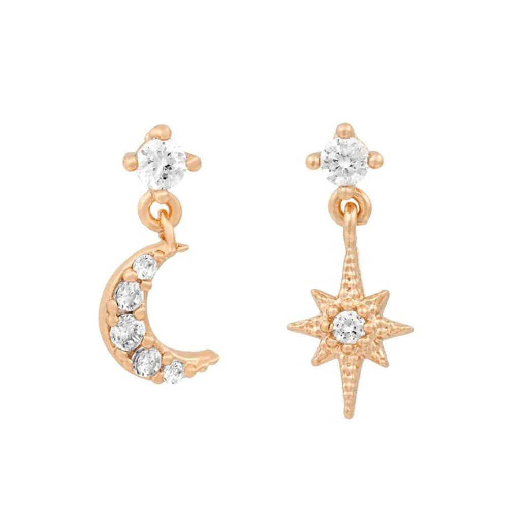 New Design Stainless Steel Cubic Zirconia Chain Stud Earrings For Women Star Moon Cartilage Earring Piercing Jewelry