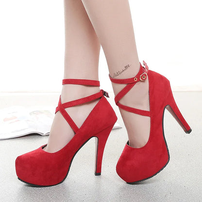 2024 Summer Outdoor Dress Ankle Strap Bukle Strap Women's Pumps Round Toe Thin Heel Shoes for Women High Heel Shallow Shoes