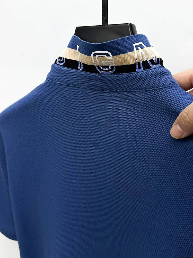 High end luxury silk cotton short sleeve POLO shirt men's summer fashion brand embroidered T-shirt cool wrinkle resistant top