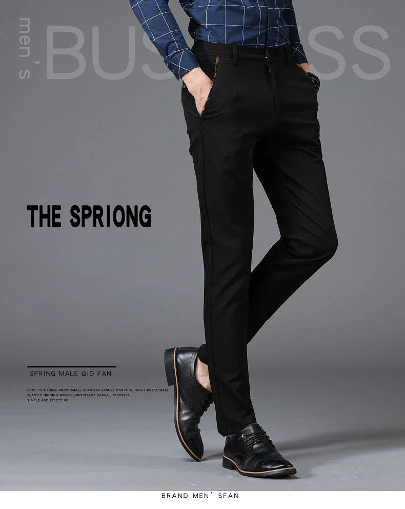 Fashion Men's Dress Pants Black Straight Business Casual Trousers Stretch Non-Ironing Slim Fit Formal Wear Suit Pants for Man
