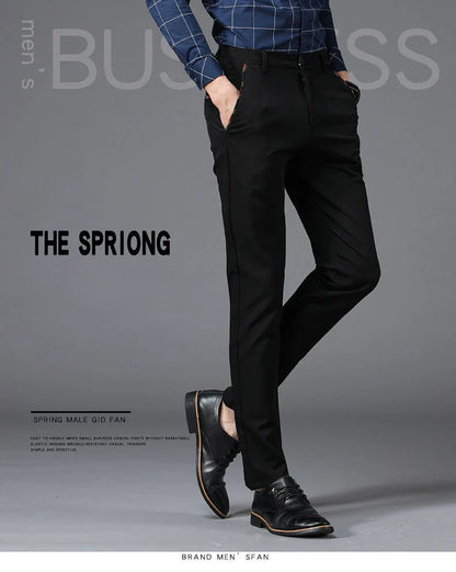 Fashion Men's Dress Pants Black Straight Business Casual Trousers Stretch Non-Ironing Slim Fit Formal Wear Suit Pants for Man