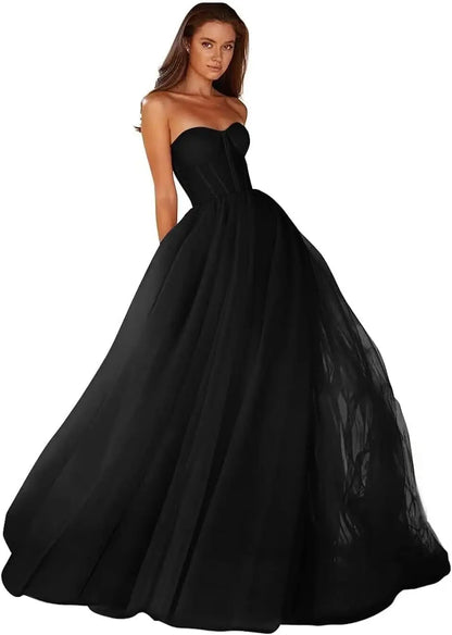 Vestidos de Baile Tomara que Caia Femininos 2026 Vestido de Festa Longo de Tule com Decote Coração para Eventos Formais Vestido de Festa de Luxo