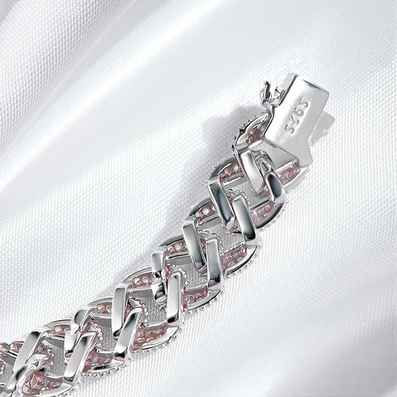 18k Gold Plated Cuban Bracelet for Women Men High Carbon Diamond Bracelet 925 Sterling Silver Jewelry Hip Hop Link Chain