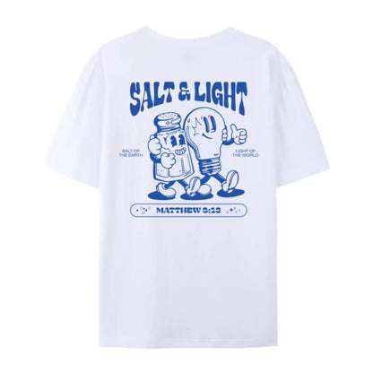 Salt Light Funny Bible Verse T-Shirts Back Print Retro Streetwear Graphic Tees Women Men Christian T Shirt Jesus Faith Top Gifts