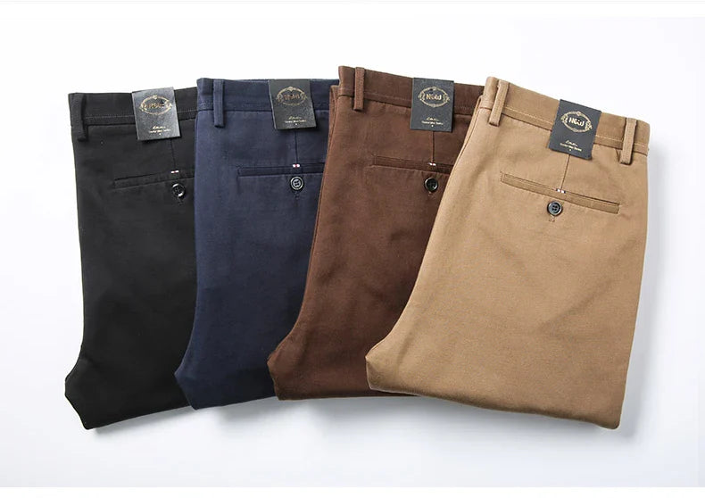 Business Men's 98% Cotton Straight Casual Pants Plus Size Loose Stretch Autumn Winter Office Trousers Classic Male Clothing