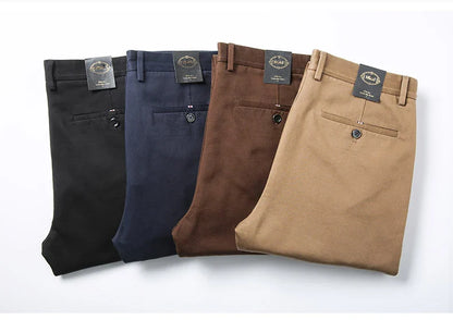 Business Men's 98% Cotton Straight Casual Pants Plus Size Loose Stretch Autumn Winter Office Trousers Classic Male Clothing