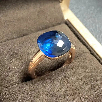 Trendy 12.6mm Flat Rose Gold Ring 35 Candy Colors Green Amethyst Turquoise Crystal Jewelry Gift for Women