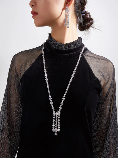 Trendy Sweater Cubic Zircon Long Chian Necklace Jewelry Sets for Women Party Luxury Wedding Bridal Jewellery Accessories