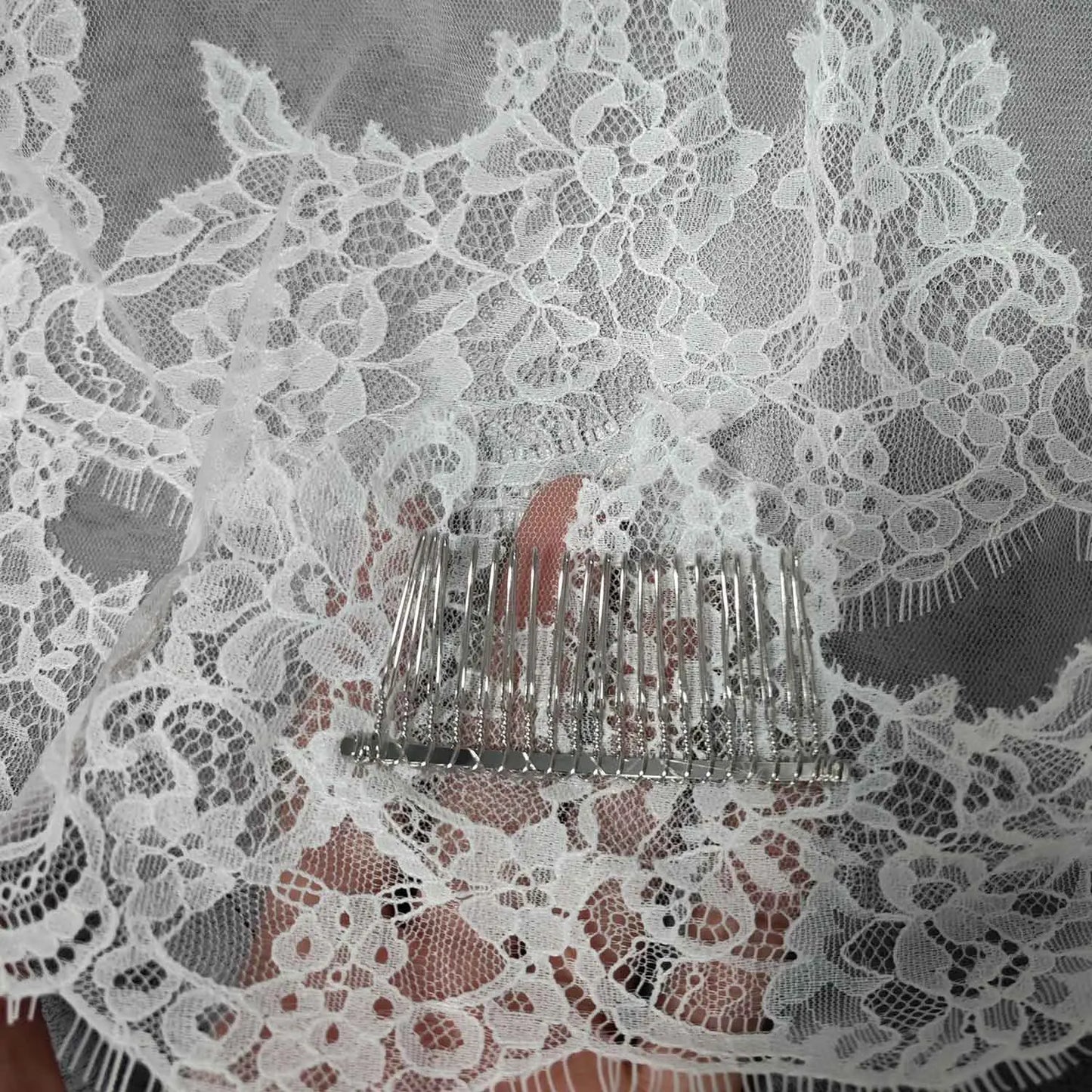 Customized Eyelash Lace Mantilla Veil, 3m*3m Long Bridal Veil with Chantilly Eyelash Lace, Ivory Wedding Veil with Hidden Comb