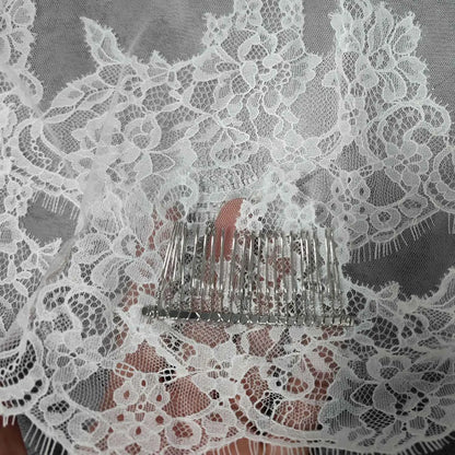 Customized Eyelash Lace Mantilla Veil, 3m*3m Long Bridal Veil with Chantilly Eyelash Lace, Ivory Wedding Veil with Hidden Comb