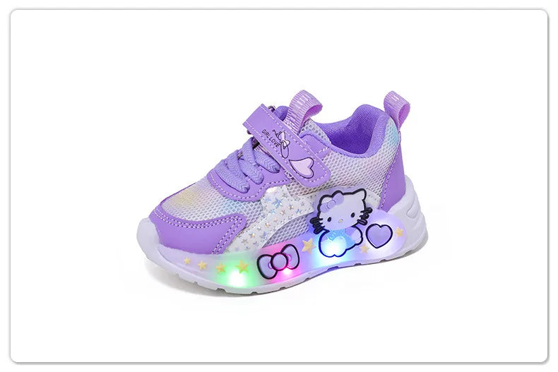 Kids'Casual Shoes Girls Led Light Cartoon PU Leather Fashion Sport Flat Bottom Shoes Breathable White Pink Size 21-30