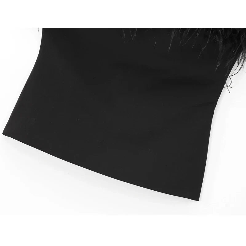 Black Feather Crop Top Women off Shoulder Corset Top Female Sexy Backless Tube Tops for Women Strapless Bustier Top Woman
