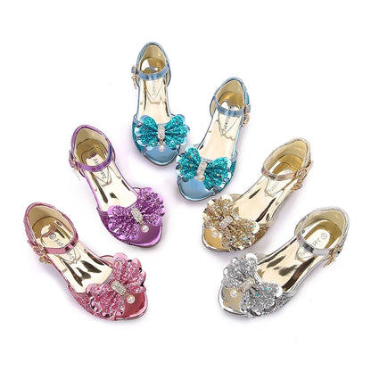 Girls High Heels For Kids Princess Leather Sandals Children Halloween Cosplay Party Wedding Dancing Shoes Fashion Crystal Shoes