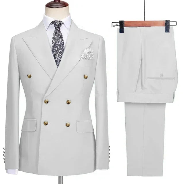 Double Breasted Men Suit Navy Blue High Quality Wedding Costume Party Prom Gold Buttons Groom Suits
