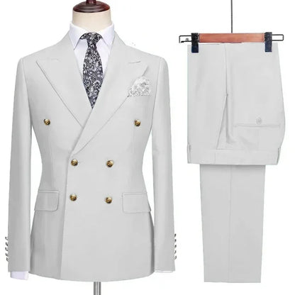 Double Breasted Men Suit Navy Blue High Quality Wedding Costume Party Prom Gold Buttons Groom Suits