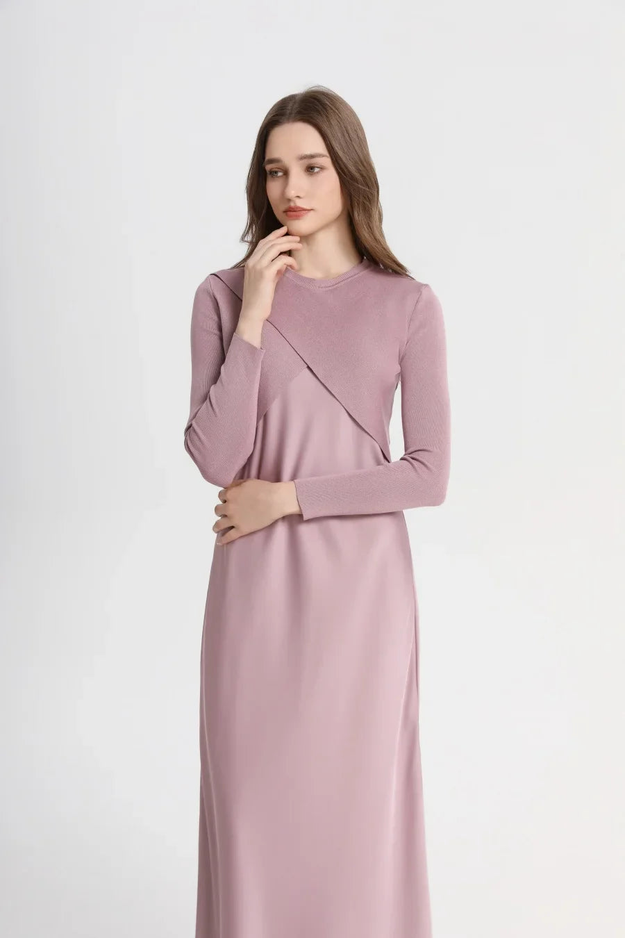 spring summer elegance satin dress + knitted top match set maxi floor length woman clothes