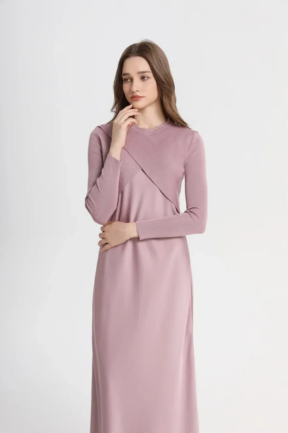 spring summer elegance satin dress + knitted top match set maxi floor length woman clothes