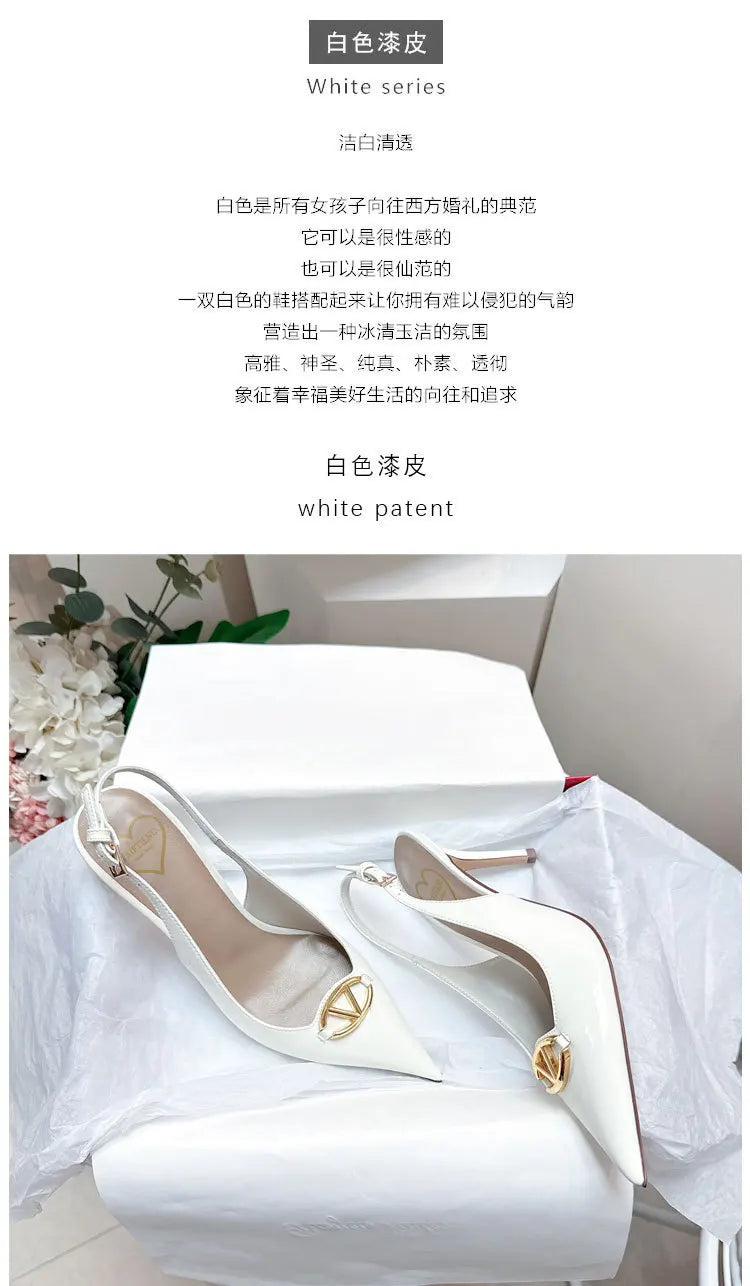 Thin heeled Baotou sandals for women's summer 2026 new style, pointed back strap, metal buckle, versatile high-heeled sandals