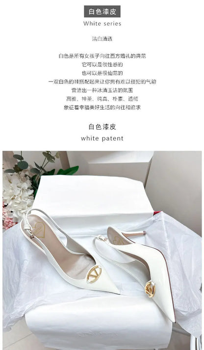 Thin heeled Baotou sandals for women's summer 2026 new style, pointed back strap, metal buckle, versatile high-heeled sandals