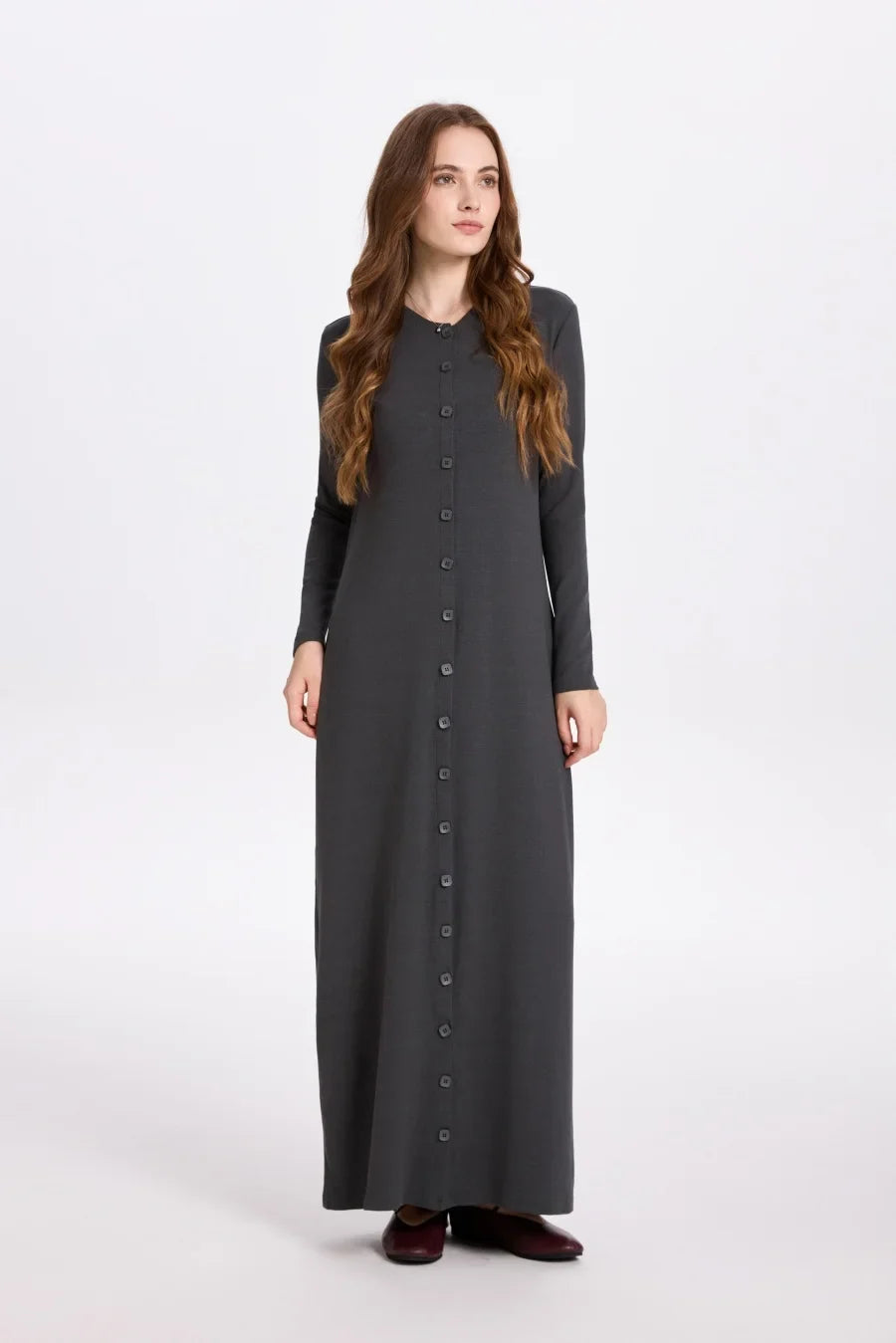 Maxi dress woman fashion V neck comfortable button dress