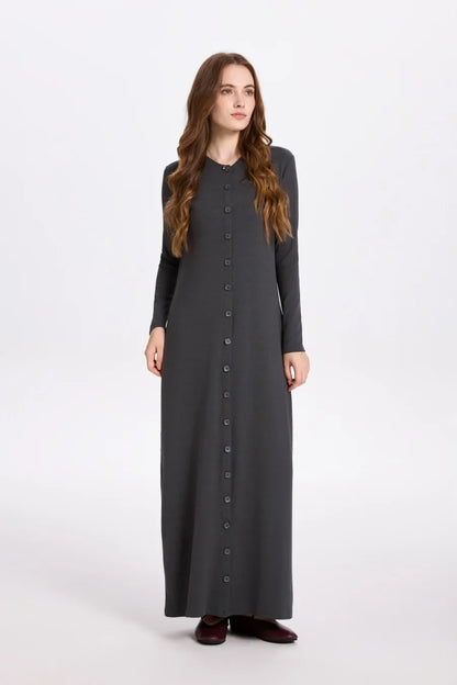 Maxi dress woman fashion V neck comfortable button dress