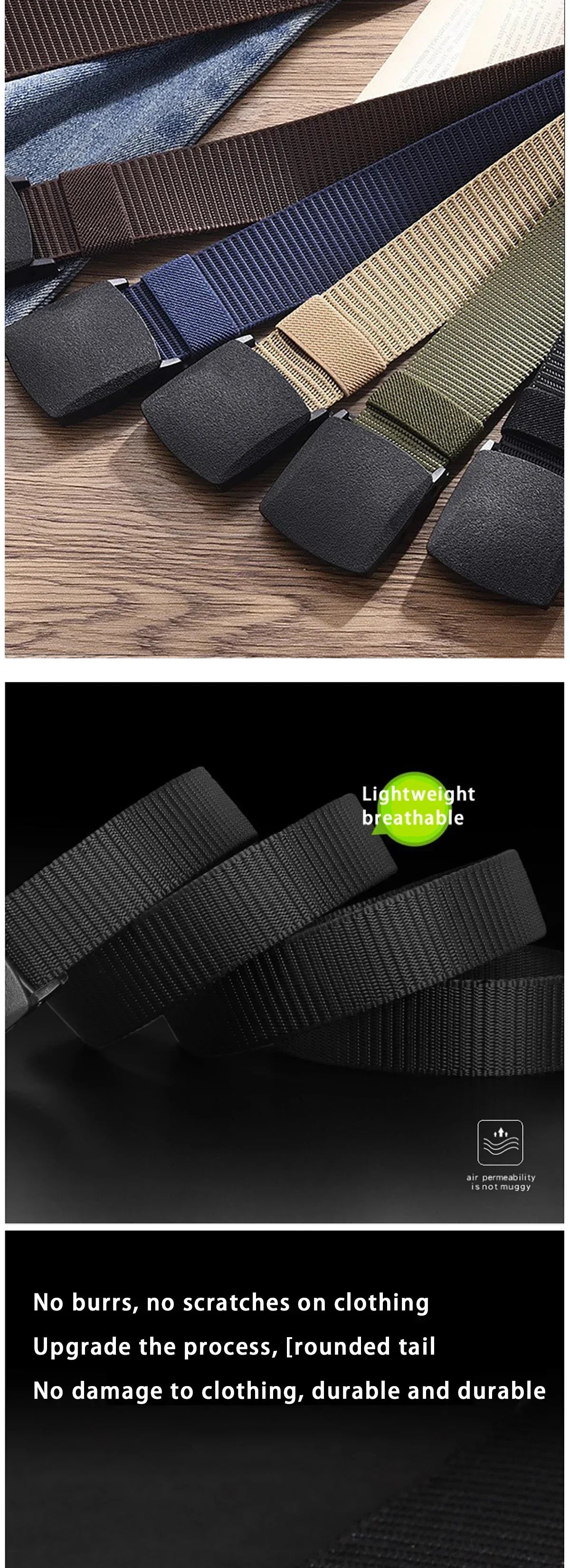 Nylon Belt Automatic Buckle Outdoor Sports Multifunctional Tactical Canvas Belts Light Comfortable Non-metal Belt For Men Women