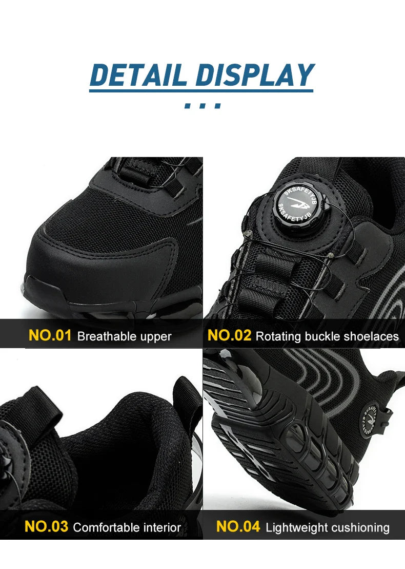 Unisex Rotating Button Safety Shoes Men For Work Sneakers Shoes Puncture-Proof Protective Women Shoes Steel Toe Work Boots