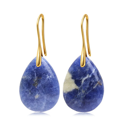 Natural Stone Pendant Women's Teardrop Earrings Elegant Gem Jewelry Creative Gift Black Obsidian Amethyst Rose Quartz Earrings