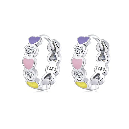 925 Sterling Silver European Simple CZ Ear Buckles Heart Hoop Earrings for Women Wedding Gift Minimalism Jewelry E737