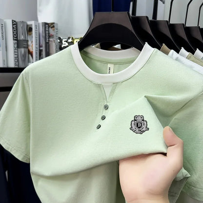 designer men's summer vacation two piece t-shirt round neck embroidered british style short sleeve casual fashion men's wear top